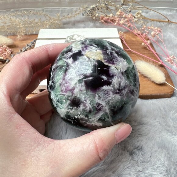 Gorgeous Feather Fluorite Sphere - Picture 2 of 9